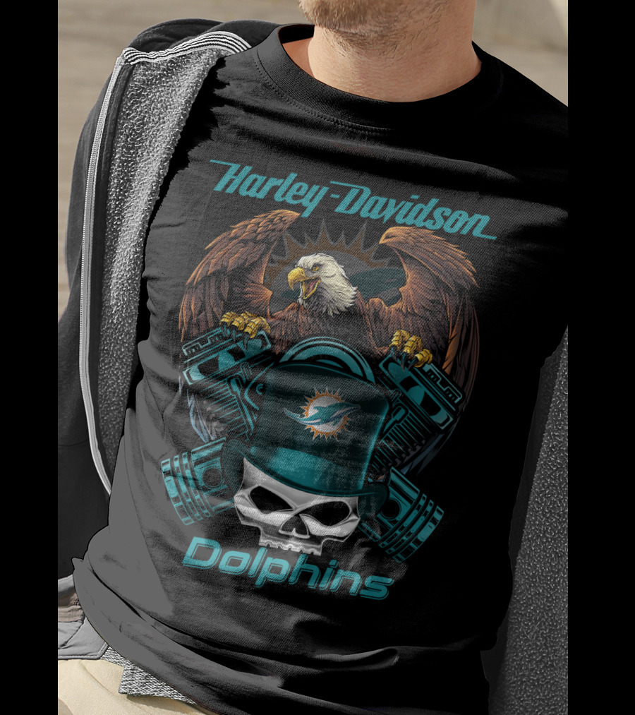 Harley Davidson Dolphins Eagle Skull Nfl T-Shirt