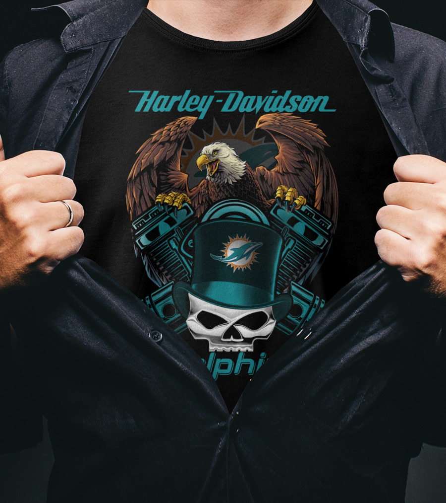 Harley Davidson Dolphins Eagle Skull Nfl T-Shirt