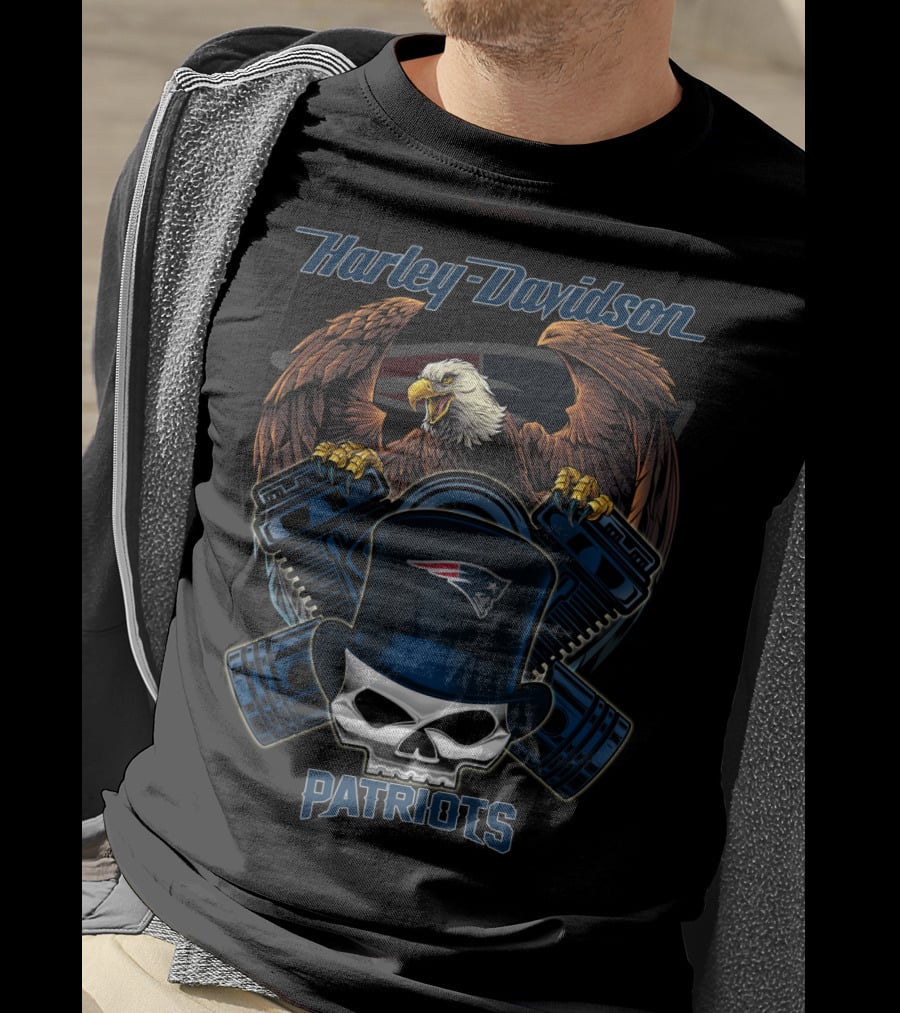 Harley Davidson Patriots Eagle And Skull Nfl Nep T-Shirt