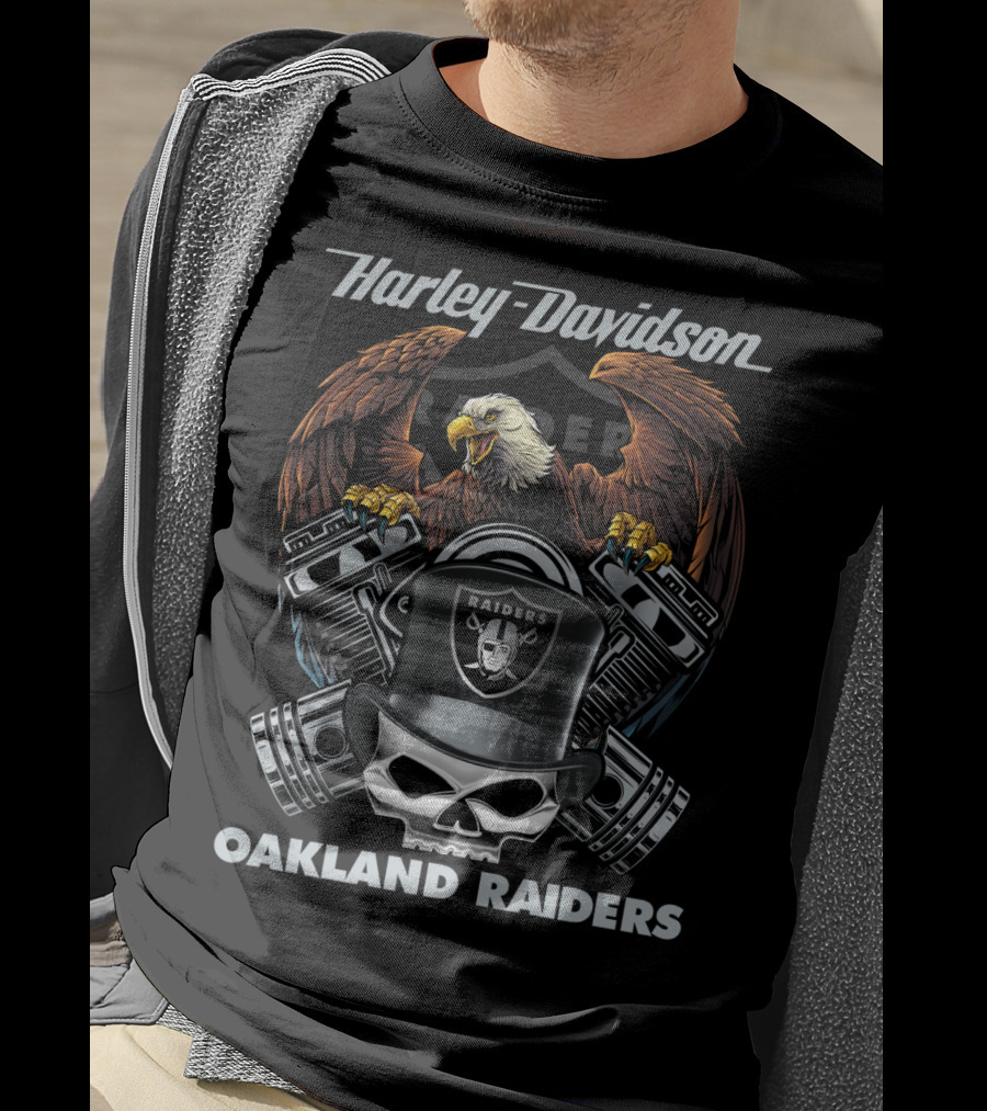 Harley Davidson Oakland Raiders Skull Eagle Motorcycle Nfl T-Shirt