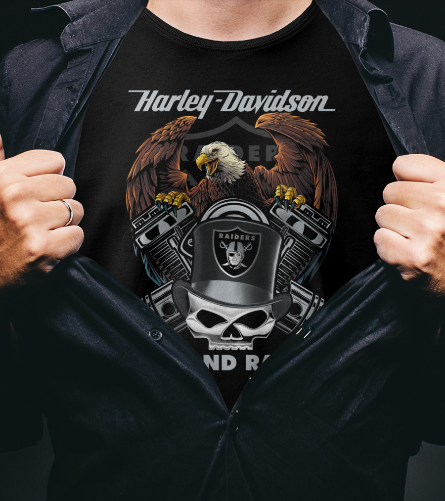 Harley Davidson Oakland Raiders Skull Eagle Motorcycle Nfl T-Shirt