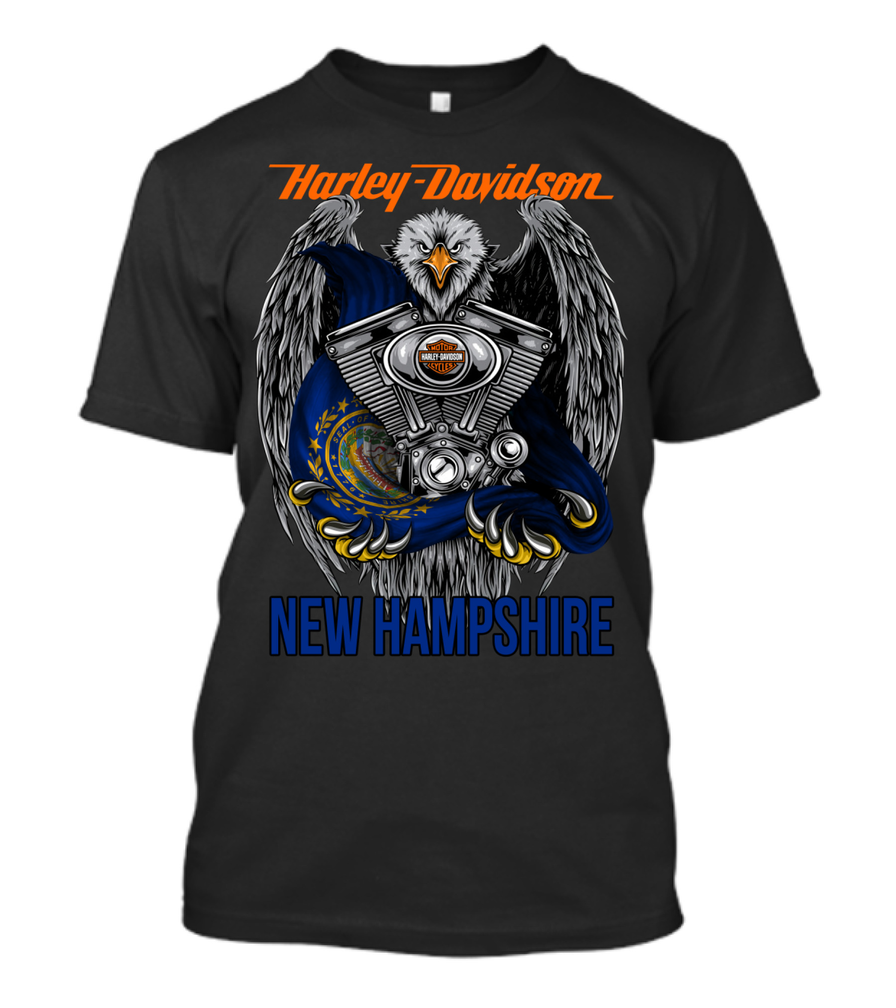 Harley Davidson New Hampshire Eagle And Bike Engine T-Shirt
