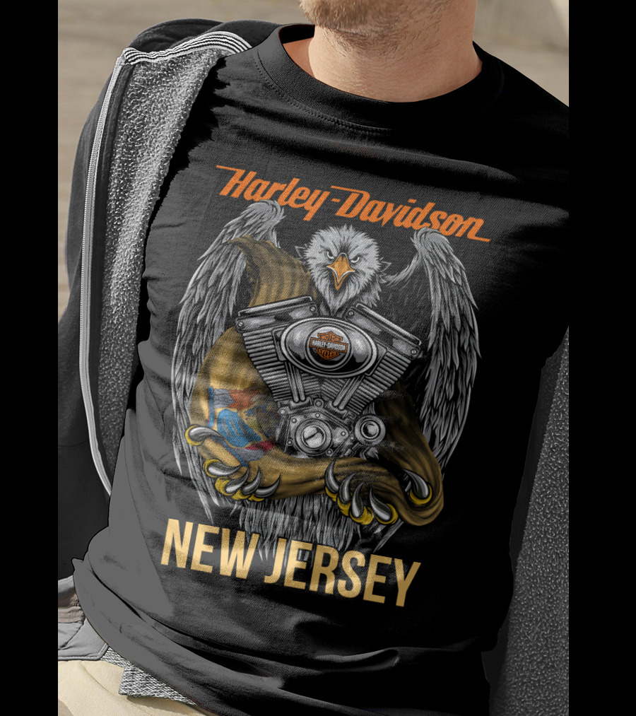 Harley Davidson New Jersey Eagle With Engine And Banner T-Shirt