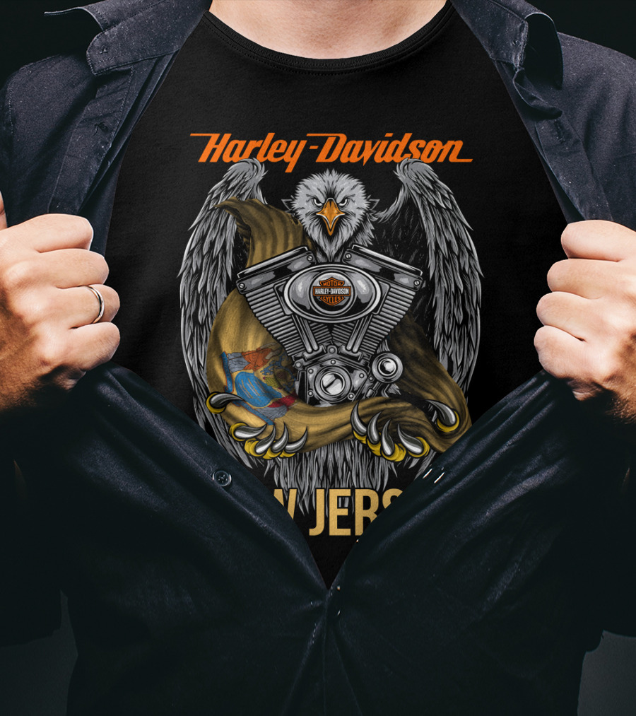 Harley Davidson New Jersey Eagle With Engine And Banner T-Shirt
