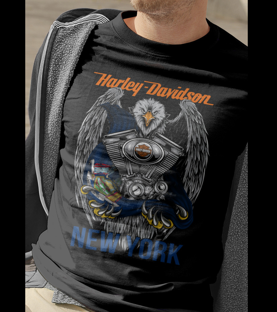 Harley Davidson New York Eagle And Engine Artwork T-Shirt