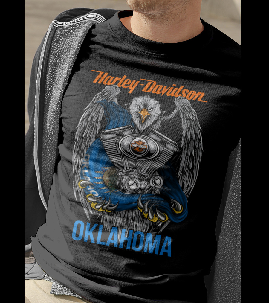 Harley Davidson Oklahoma Eagle And Engine T-Shirt