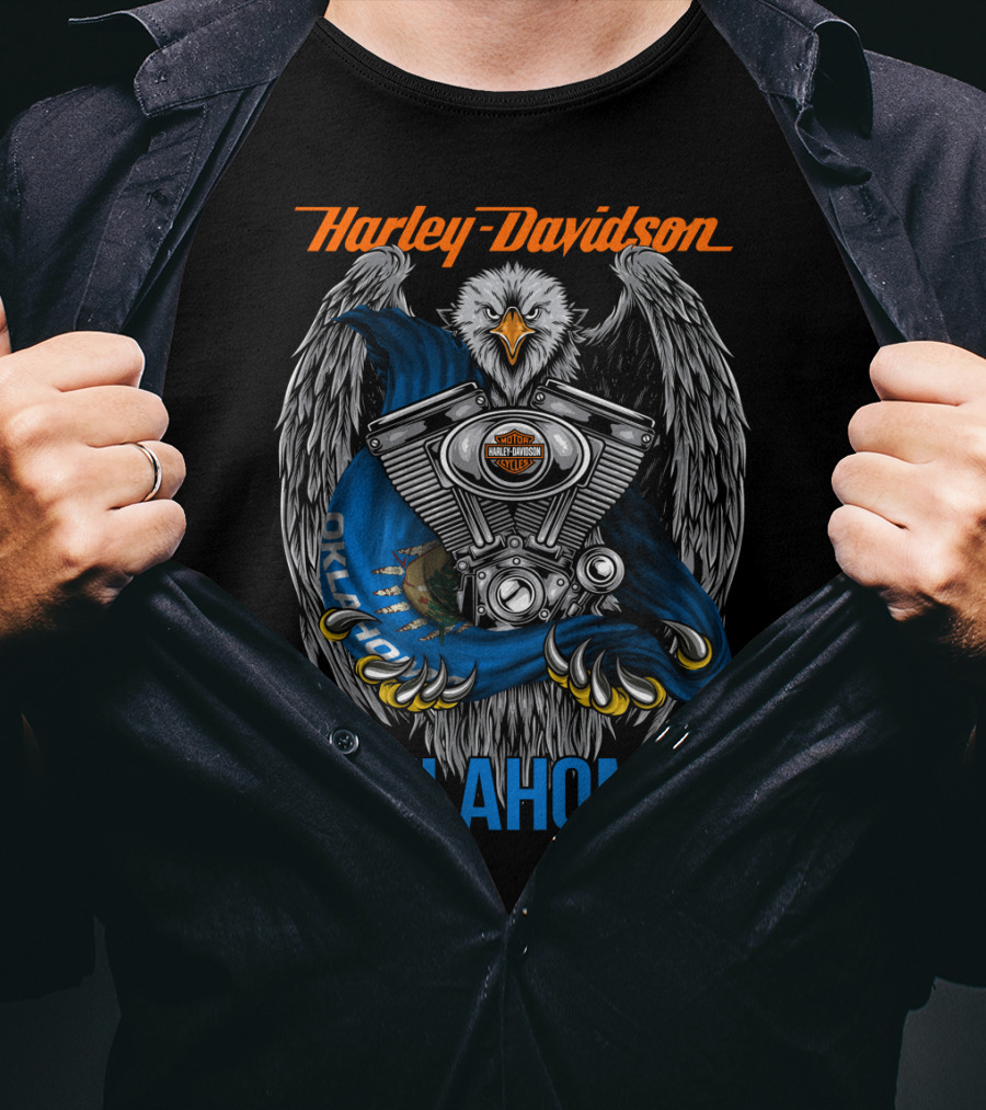 Harley Davidson Oklahoma Eagle And Engine T-Shirt