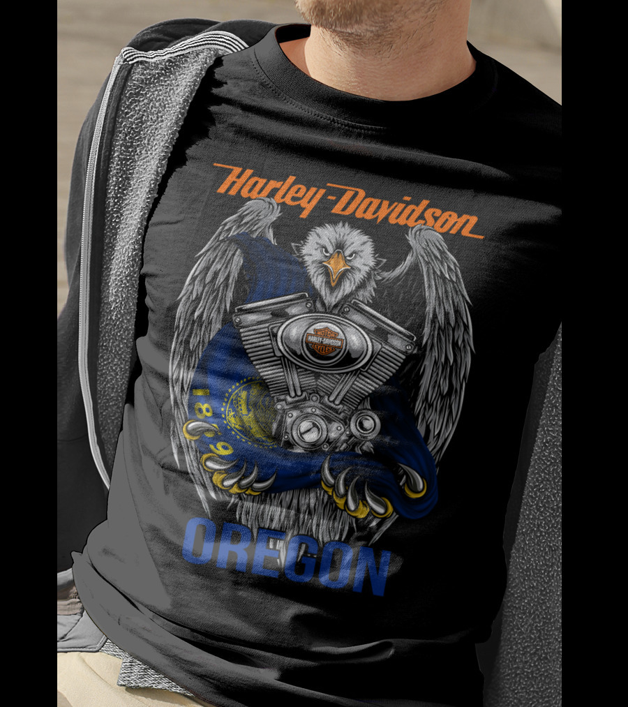 Harley Davidson Oregon Eagle Engine Flag 1899 T-Shirt