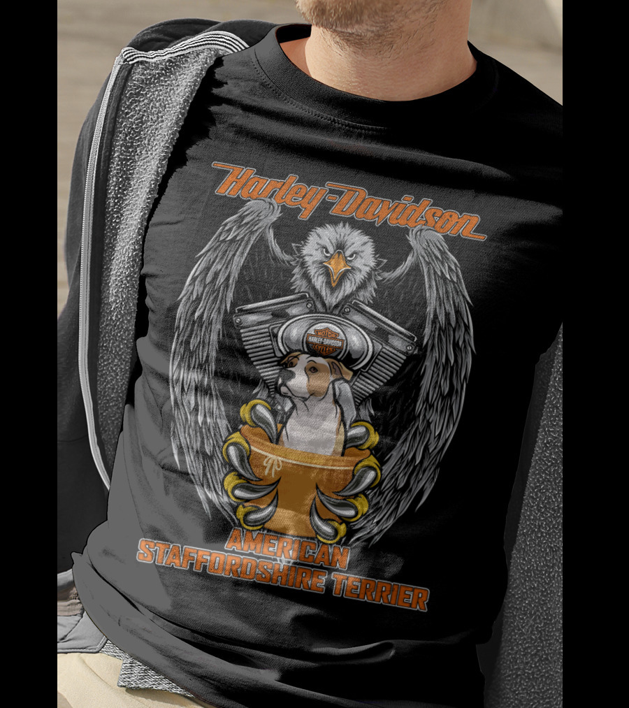 Harley Davidson American Staffordshire Terrier Eagle Engine T-Shirt