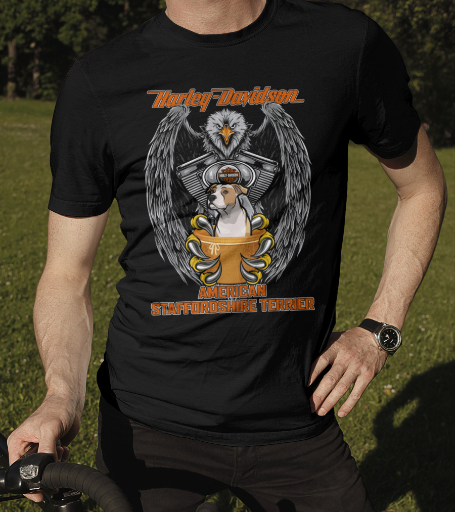 Harley Davidson American Staffordshire Terrier Eagle Engine T-Shirt