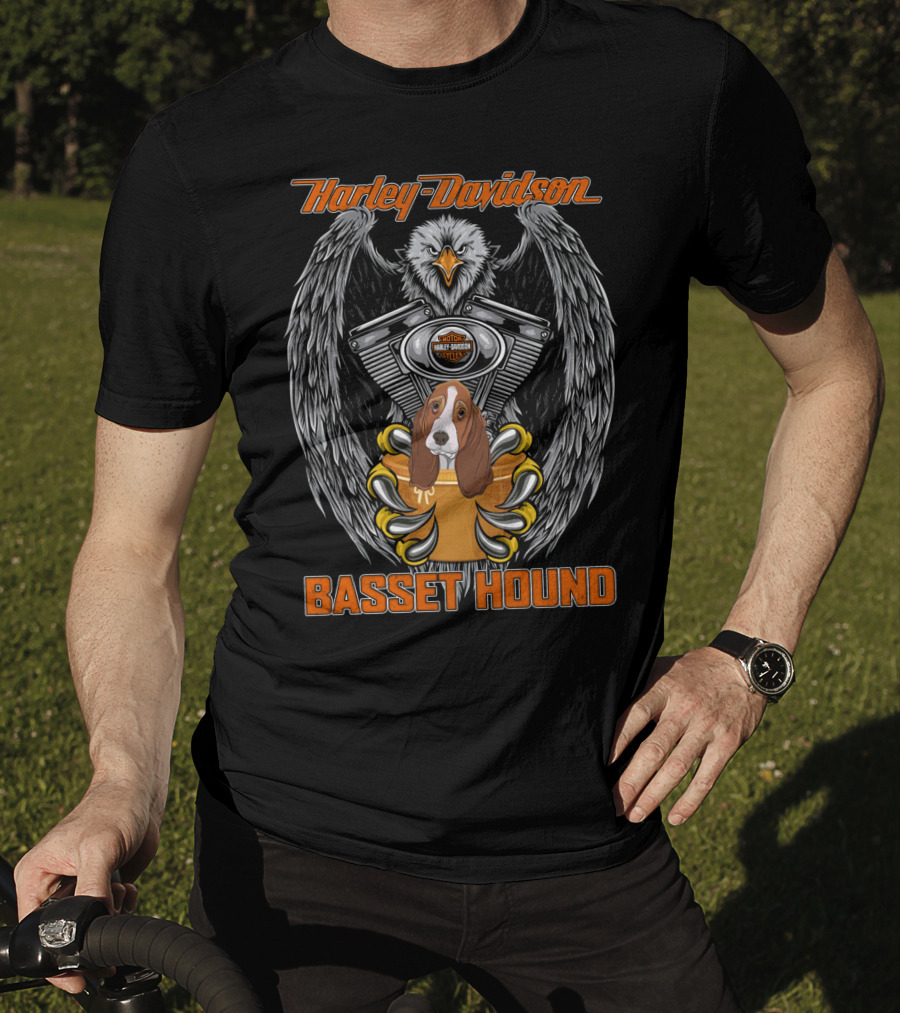 Harley Davidson Basset Hound Eagle Engine Motif T-Shirt