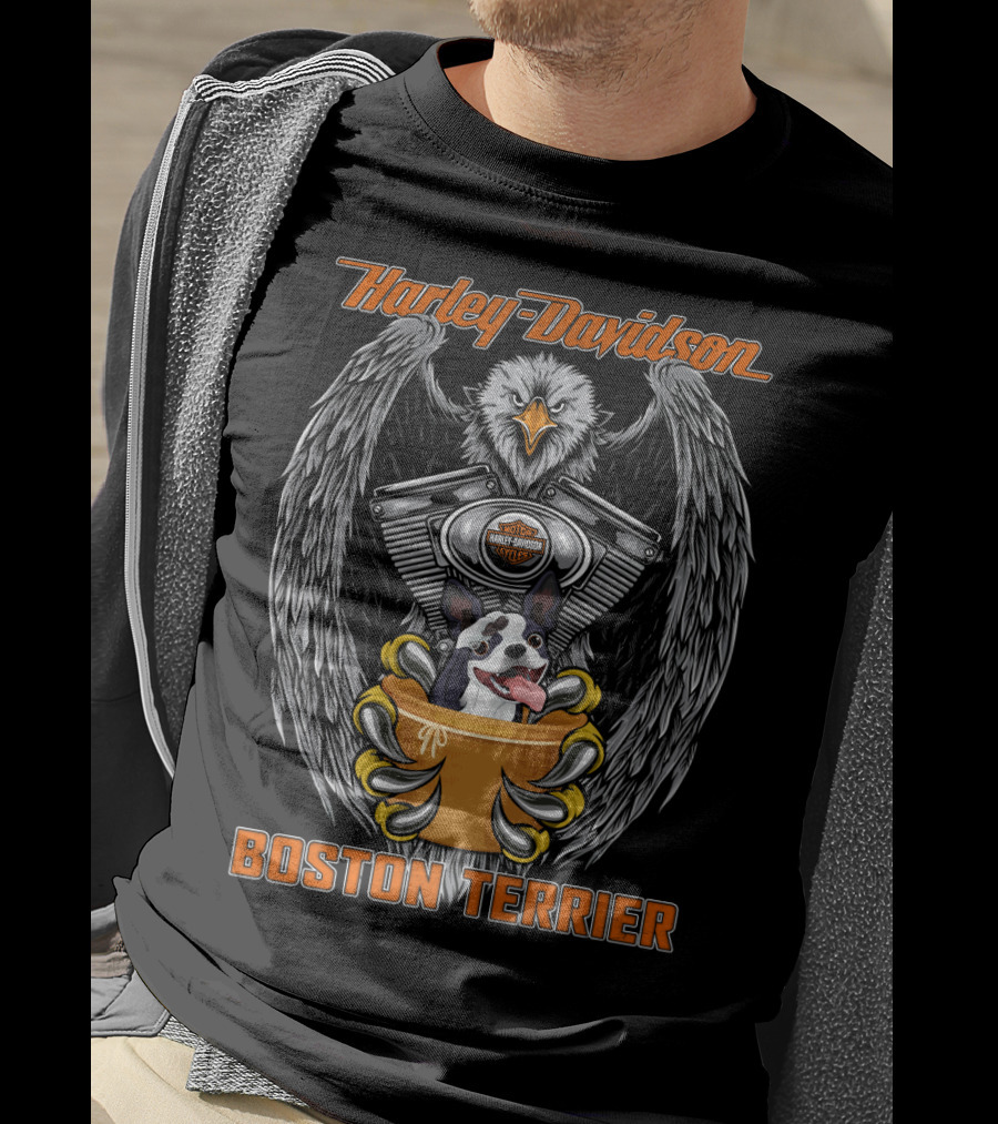 Harley Davidson Boston Terrier Eagle Engine T-Shirt