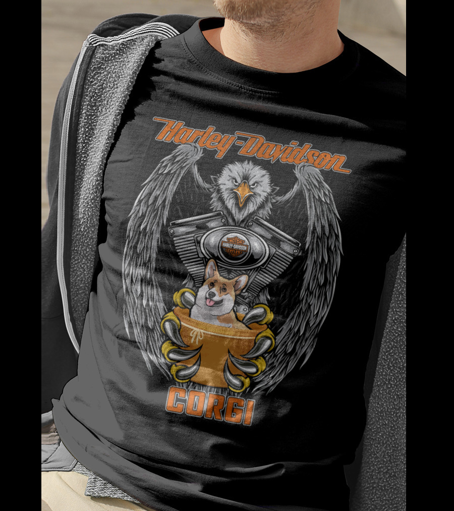 Harley Davidson Eagle Engine Corgi T-Shirt