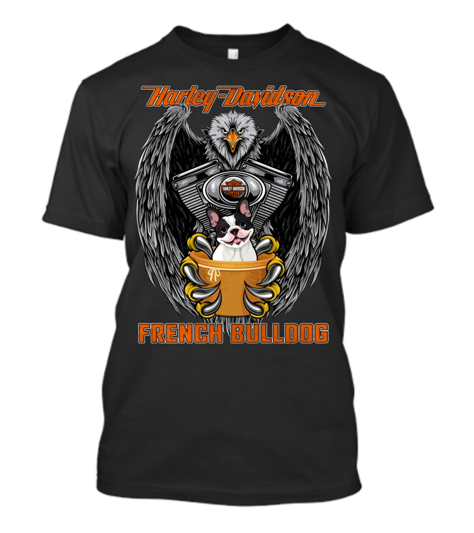Harley Davidson French Bulldog Eagle Engine Badge T-Shirt