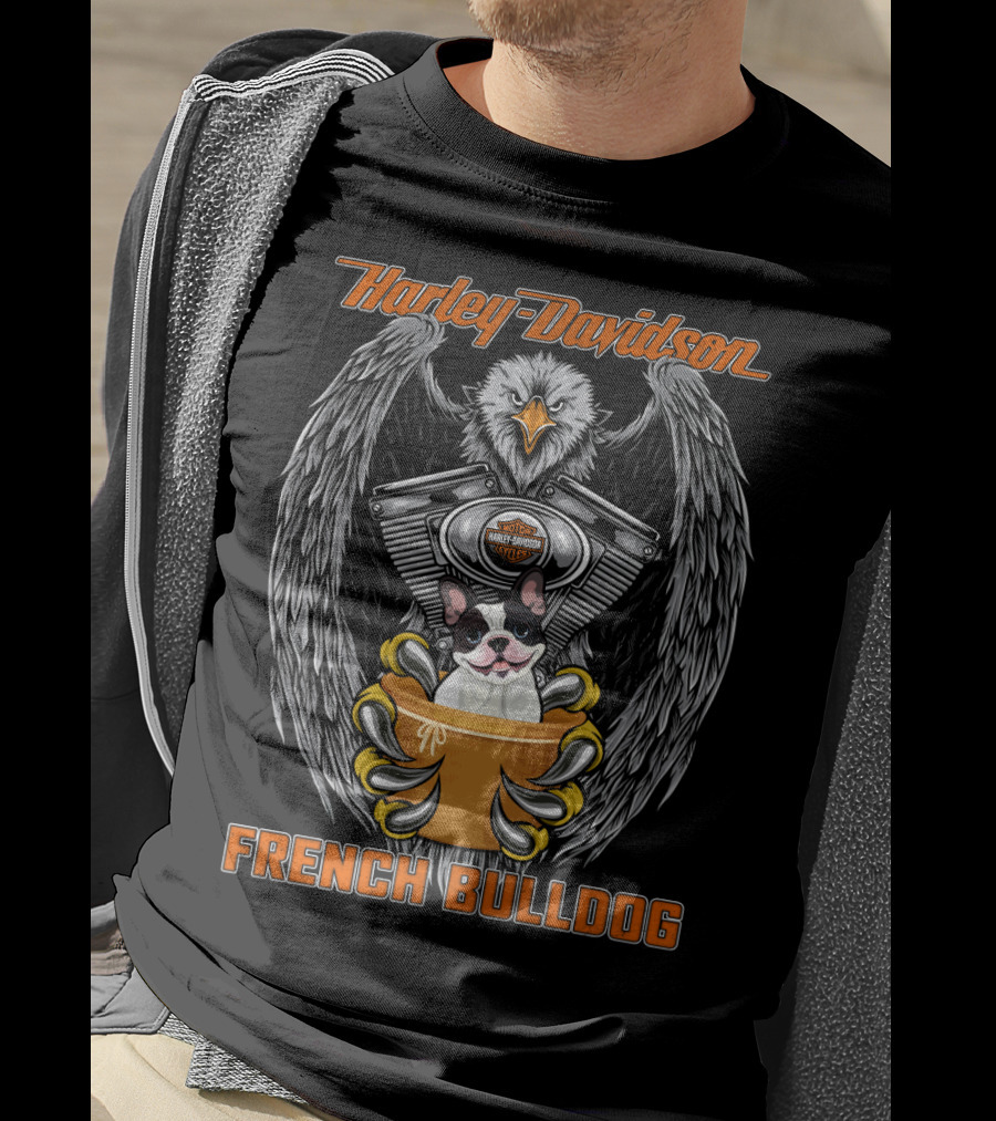 Harley Davidson French Bulldog Eagle Engine Badge T-Shirt