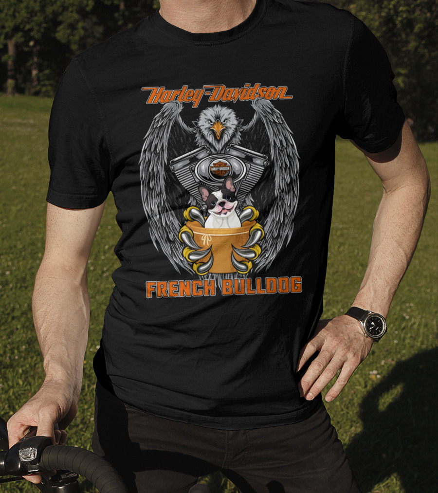 Harley Davidson French Bulldog Eagle Engine Badge T-Shirt