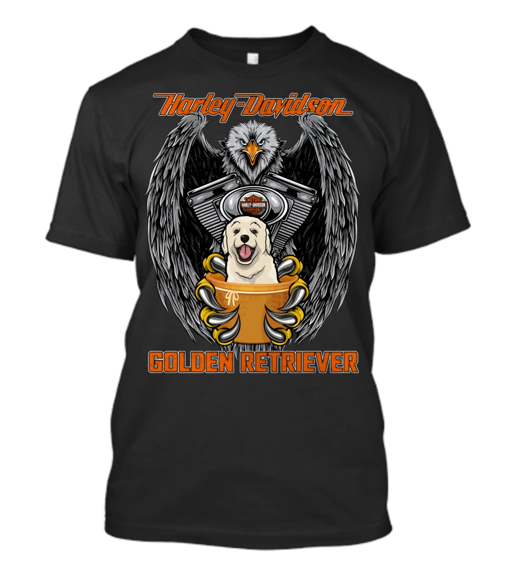 Harley Davidson Eagle Engine Golden Retriever T-Shirt
