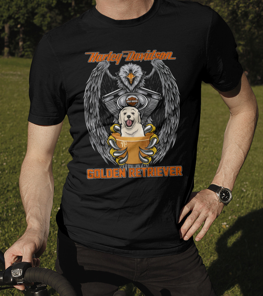 Harley Davidson Eagle Engine Golden Retriever T-Shirt