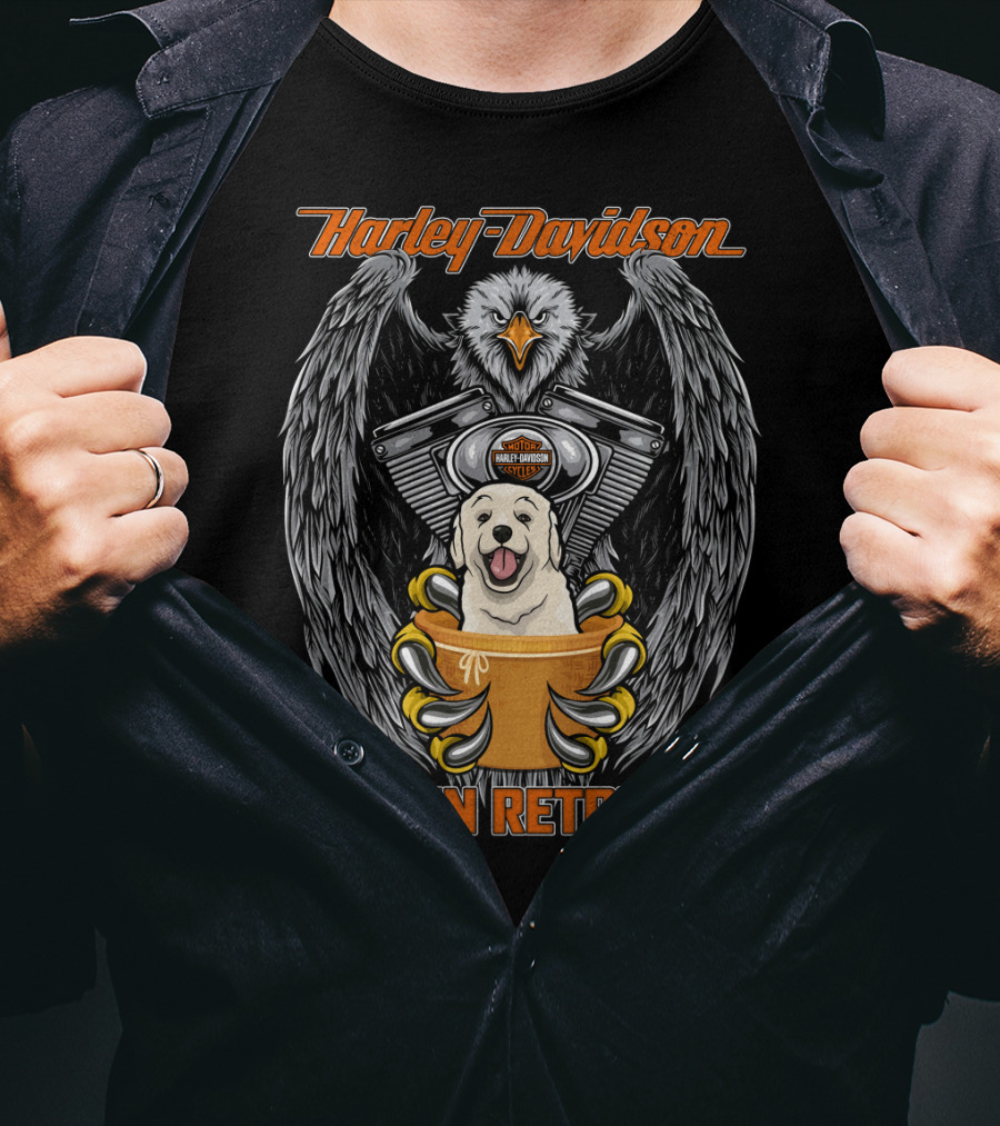 Harley Davidson Eagle Engine Golden Retriever T-Shirt