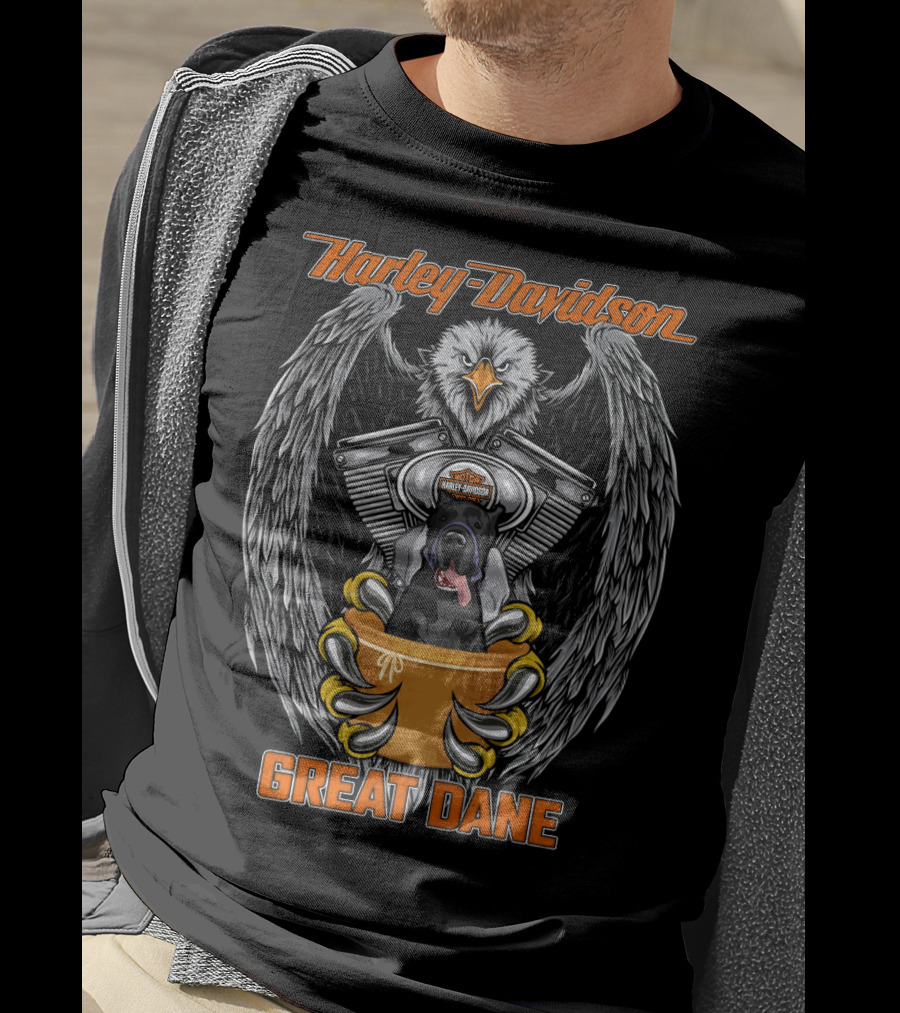 Harley Davidson Great Dane Eagle And Engine T-Shirt