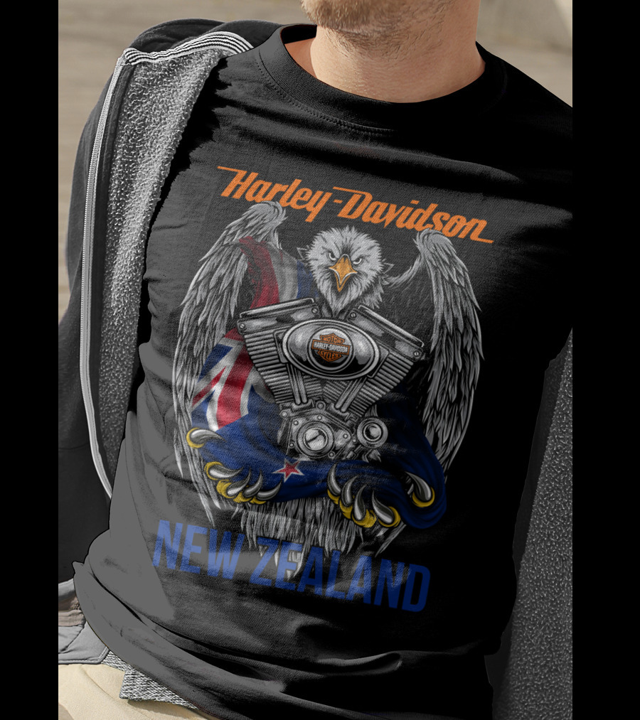 Harley Davidson New Zealand Eagle Engine Flag T-Shirt