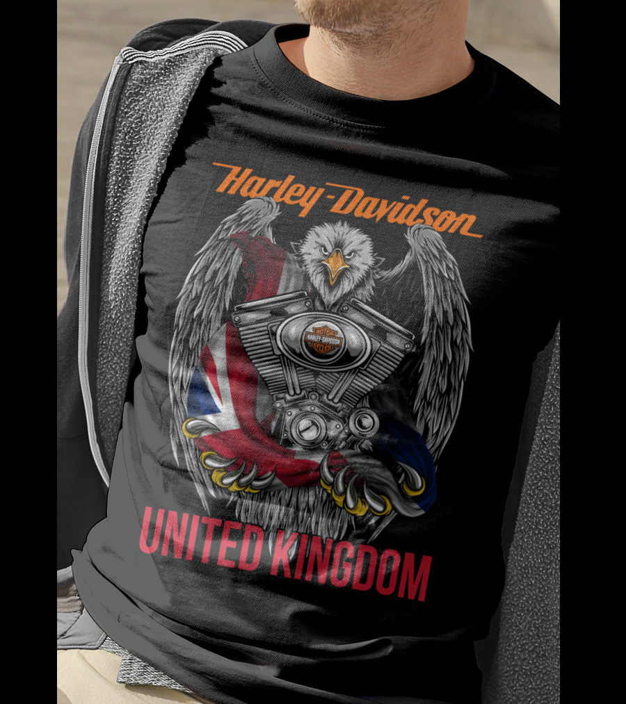 Harley Davidson United Kingdom Eagle Engine Flag T-Shirt