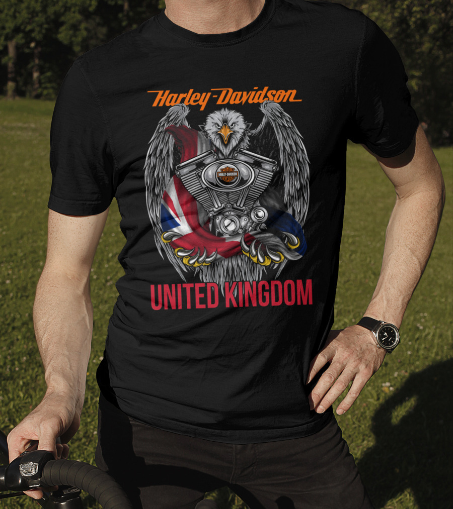 Harley Davidson United Kingdom Eagle Engine Flag T-Shirt