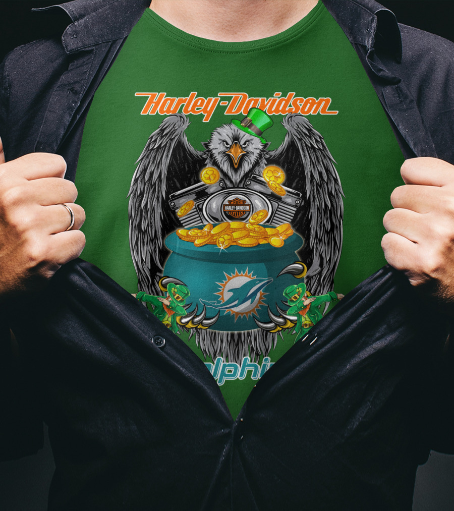 Harley Davidson Miami Dolphins Nfl Eagle Gold Coins T-Shirt