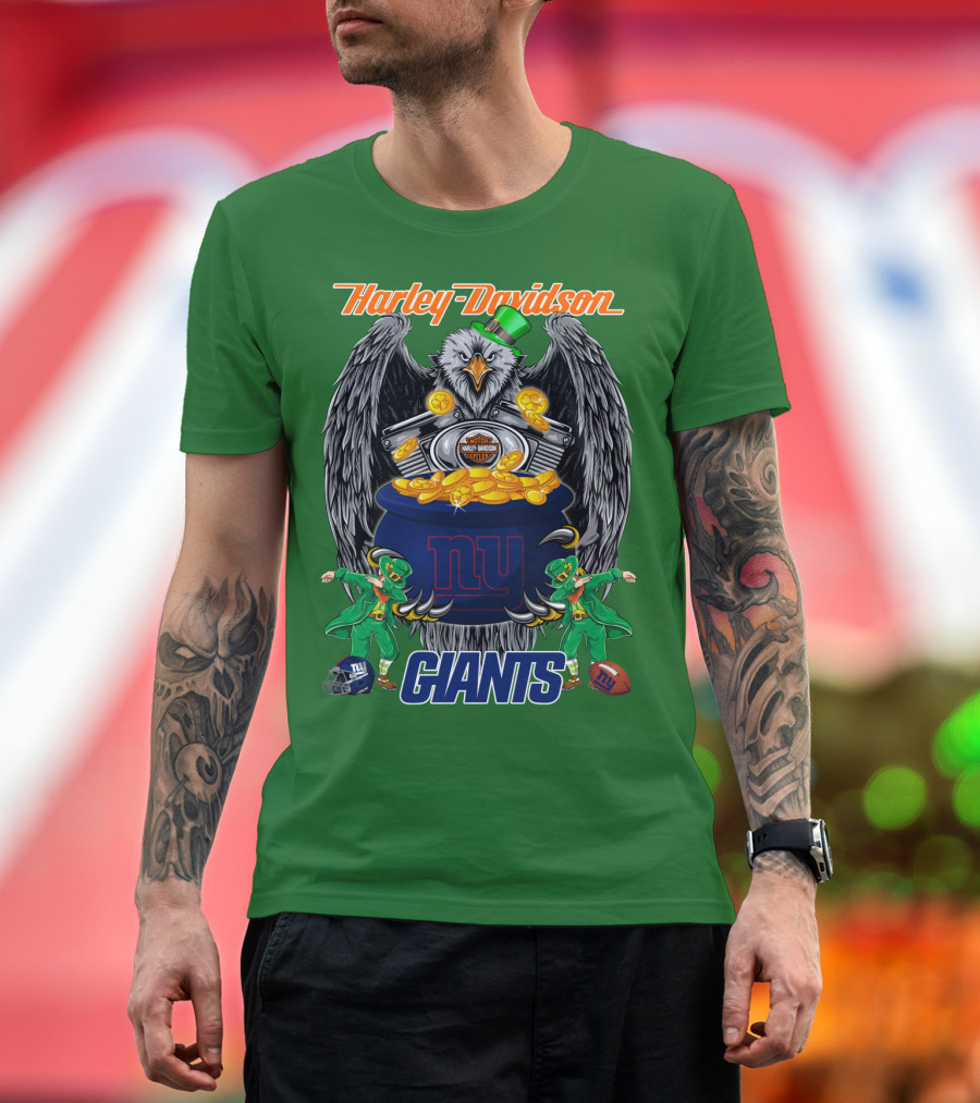 Harley Davidson Eagles And Leprechauns New York Giants Nfl Football T-Shirt