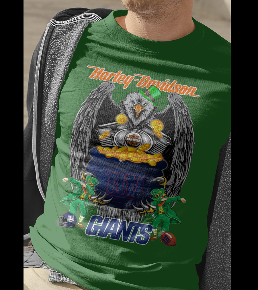 Harley Davidson Eagles And Leprechauns New York Giants Nfl Football T-Shirt