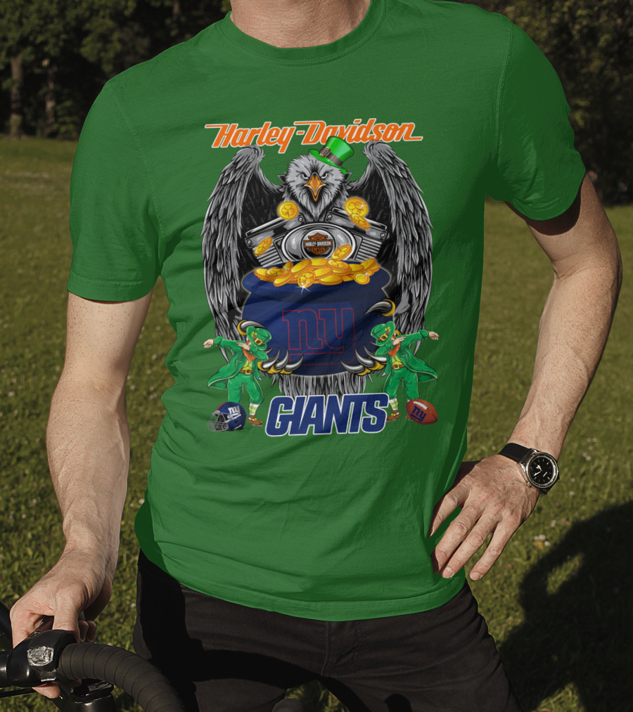 Harley Davidson Eagles And Leprechauns New York Giants Nfl Football T-Shirt