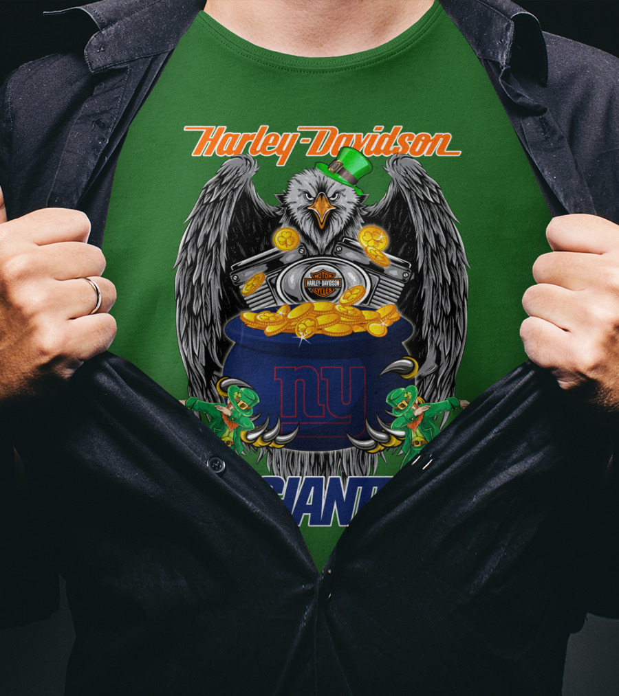Harley Davidson Eagles And Leprechauns New York Giants Nfl Football T-Shirt