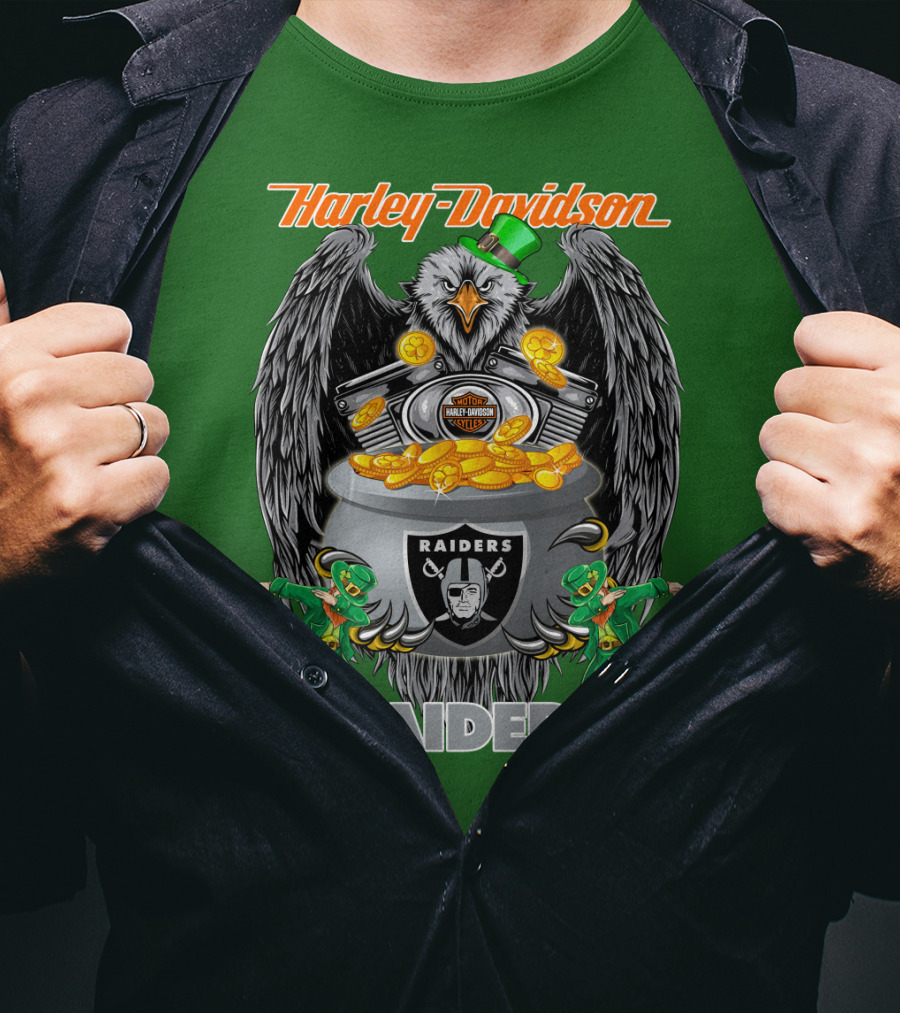 Harley Davidson Raiders Nfl Oakland Raiders Eagle Pot Of Gold T-Shirt