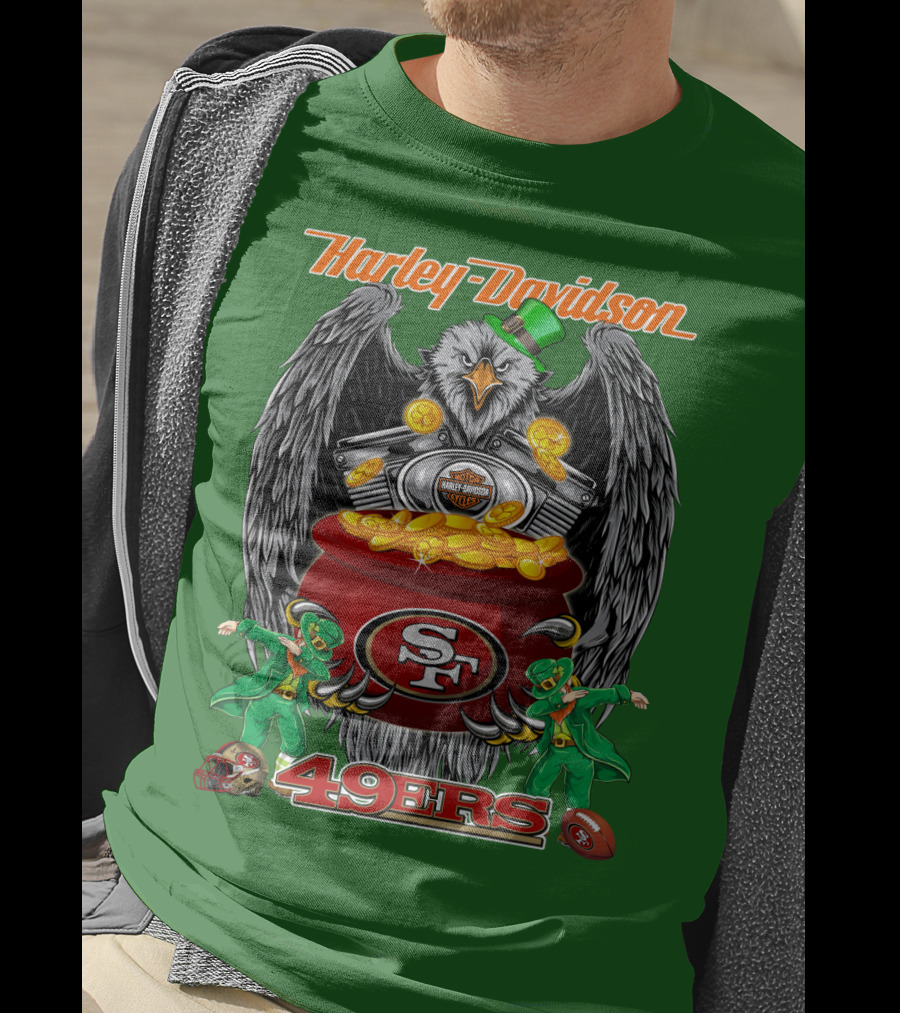 Harley Davidson San Francisco 49ers Nfl 49ers Leprechaun Pot Of Gold T-Shirt