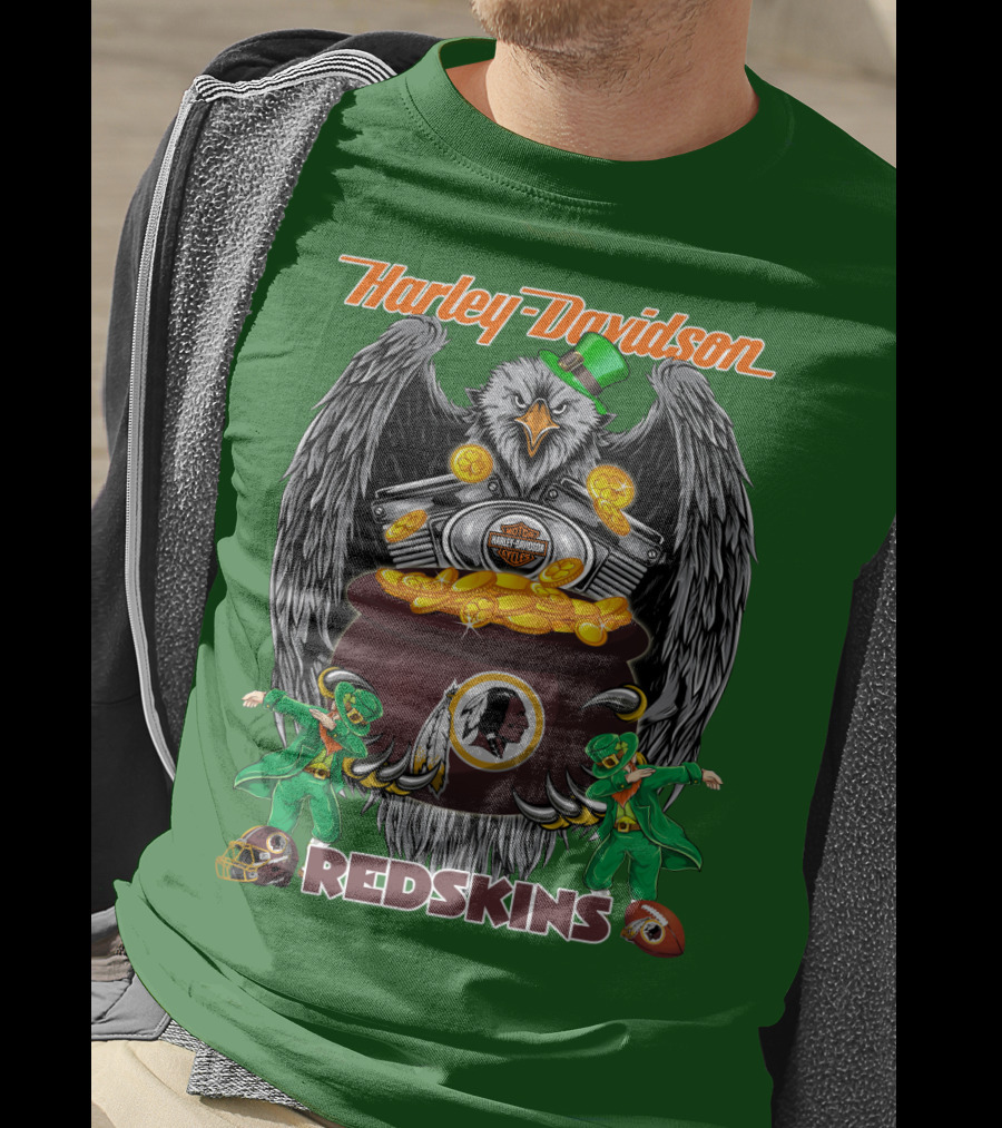 Harley Davidson Redskins Nfl Washington Redskins 46 Eagle Pot Of Gold Leprechauns T-Shirt