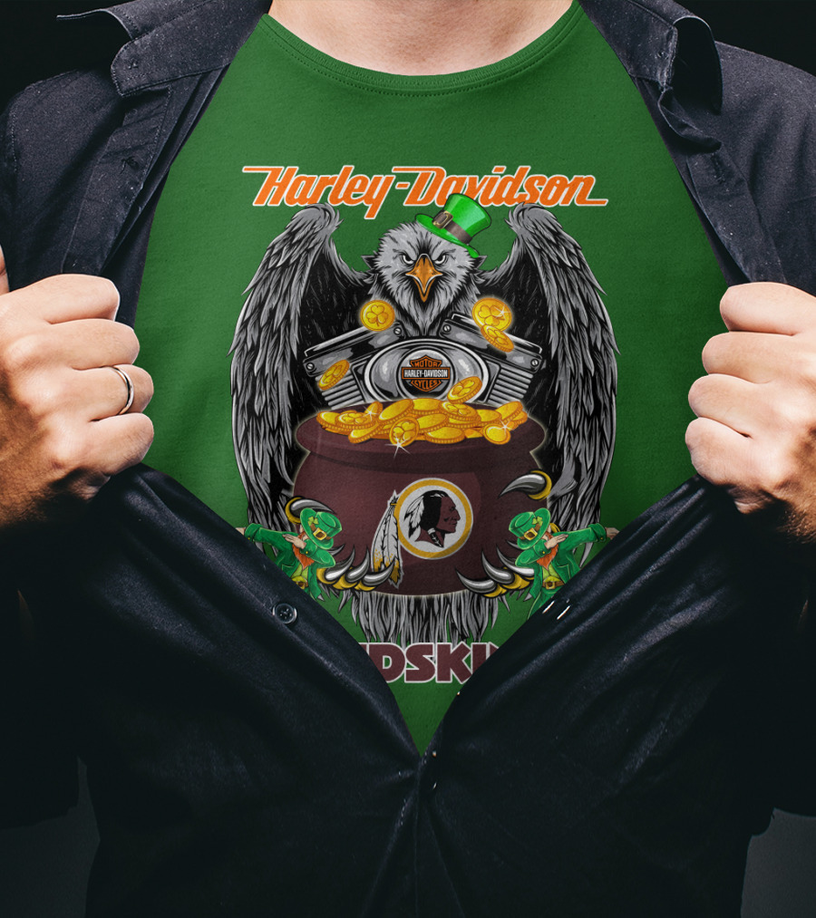 Harley Davidson Redskins Nfl Washington Redskins 46 Eagle Pot Of Gold Leprechauns T-Shirt