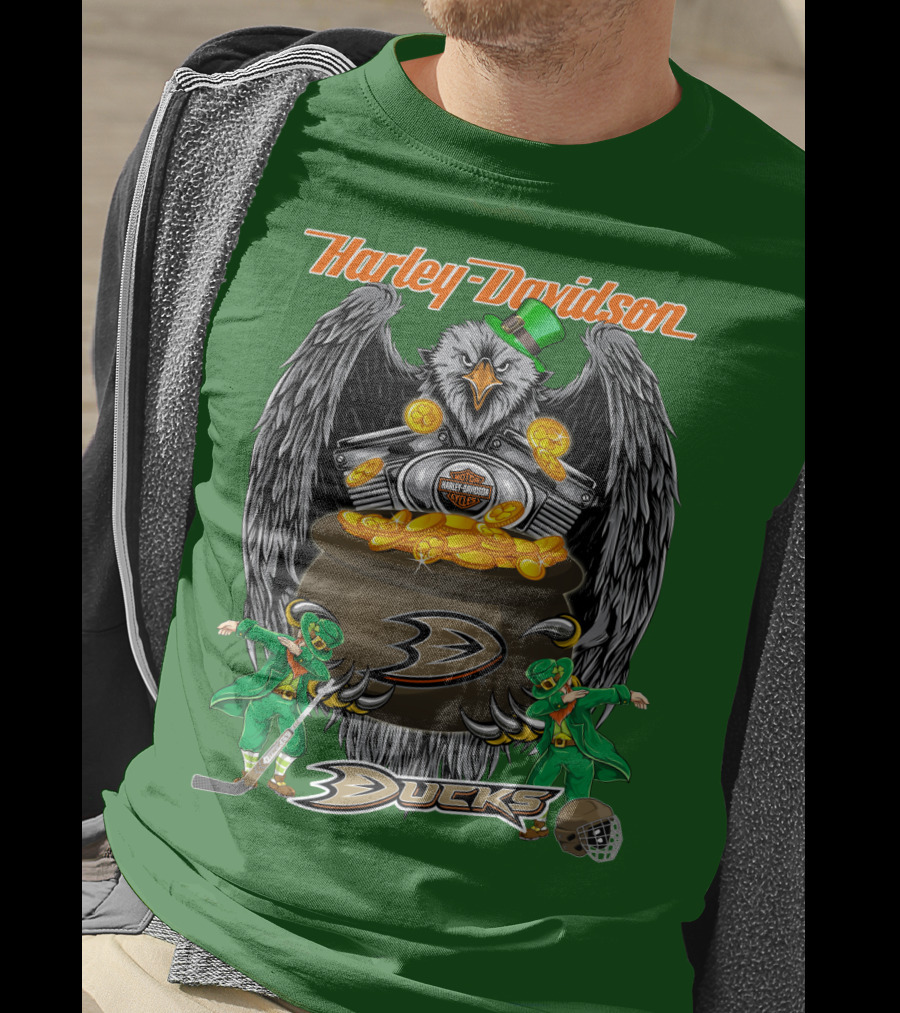 Harley Davidson Anaheim Ducks Nhl Eagles And Leprechauns T-Shirt