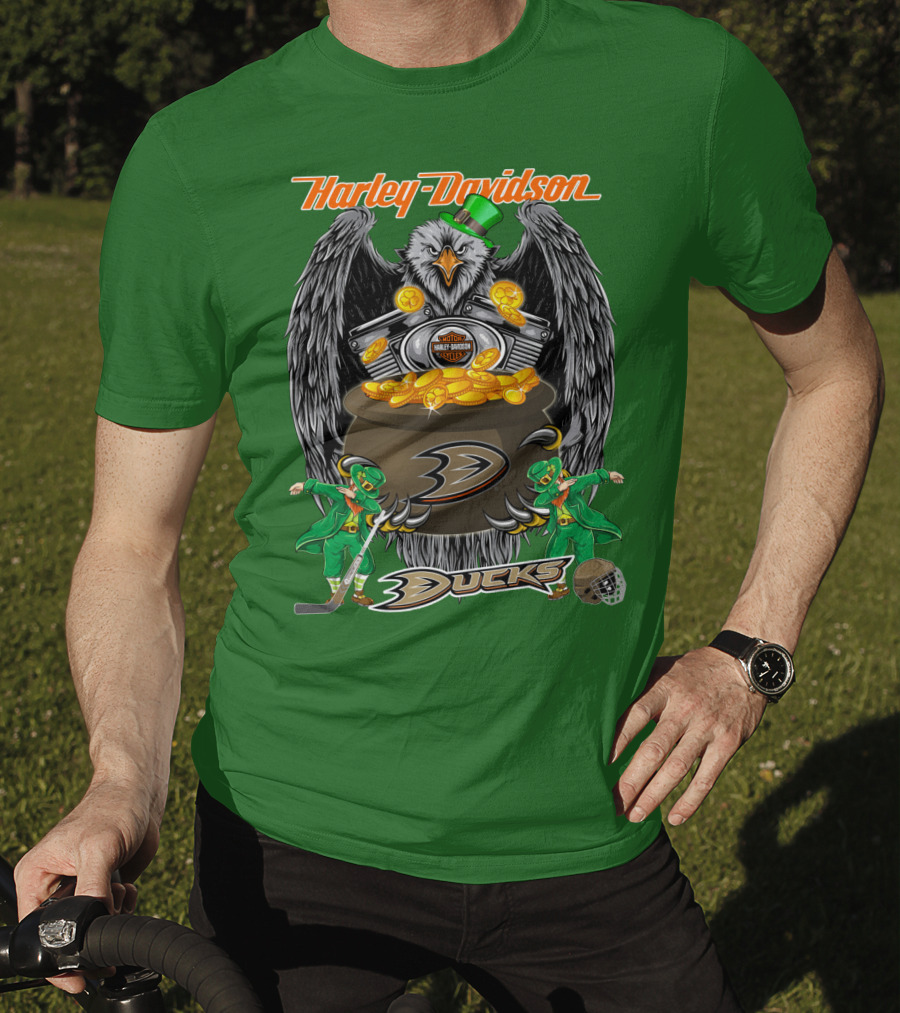 Harley Davidson Anaheim Ducks Nhl Eagles And Leprechauns T-Shirt