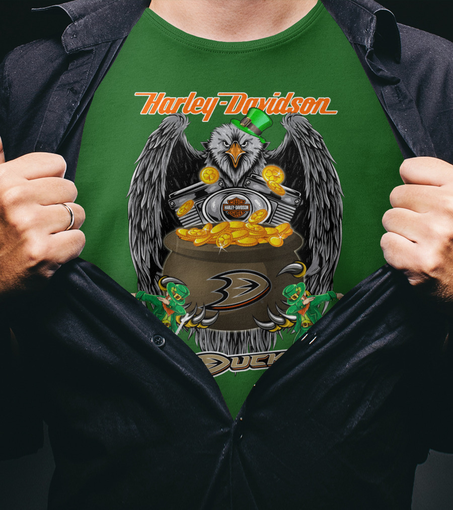Harley Davidson Anaheim Ducks Nhl Eagles And Leprechauns T-Shirt