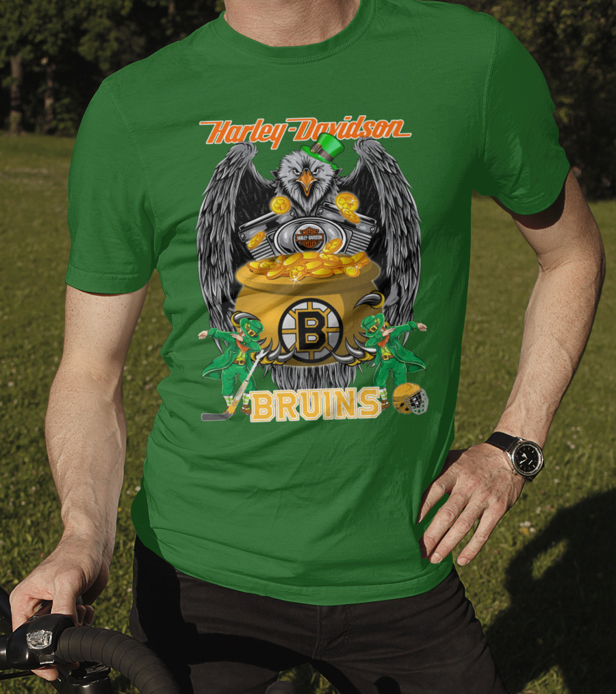 Harley Davidson Bruins St. Patrick's Day Coin Pot Hockey T-Shirt