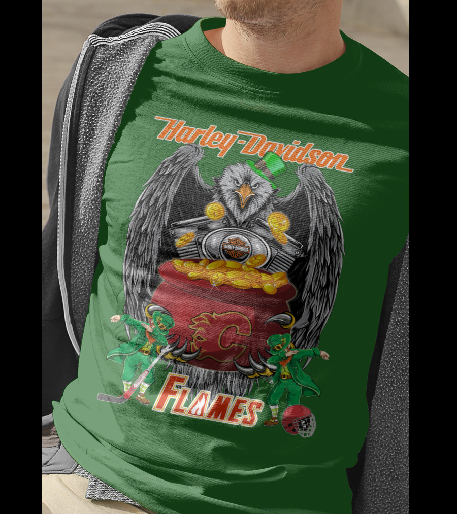 Harley Davidson Nhl Calgary Flames Eagle Pot Of Gold T-Shirt