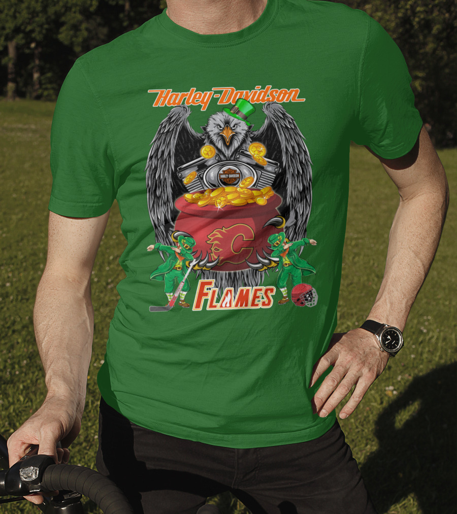 Harley Davidson Nhl Calgary Flames Eagle Pot Of Gold T-Shirt