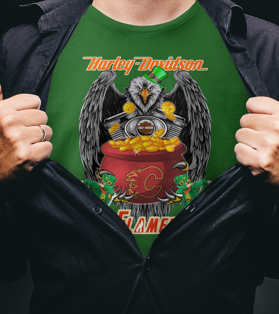 Harley Davidson Nhl Calgary Flames Eagle Pot Of Gold T-Shirt