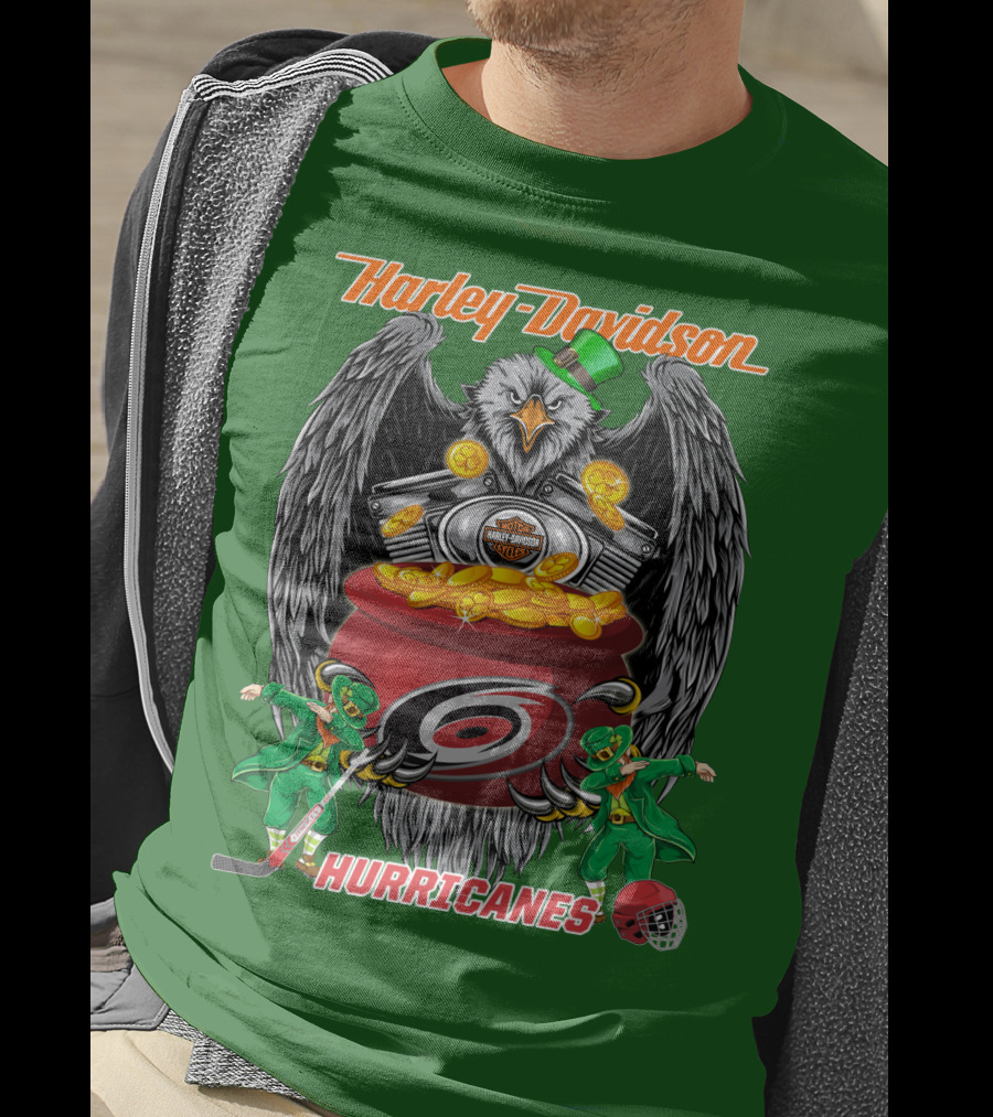 Harley Davidson Hurricanes Nhl Carolina Hockey Luck St. Patrick's Day Eagle T-Shirt