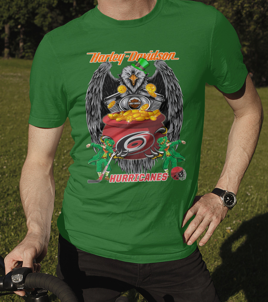 Harley Davidson Hurricanes Nhl Carolina Hockey Luck St. Patrick's Day Eagle T-Shirt