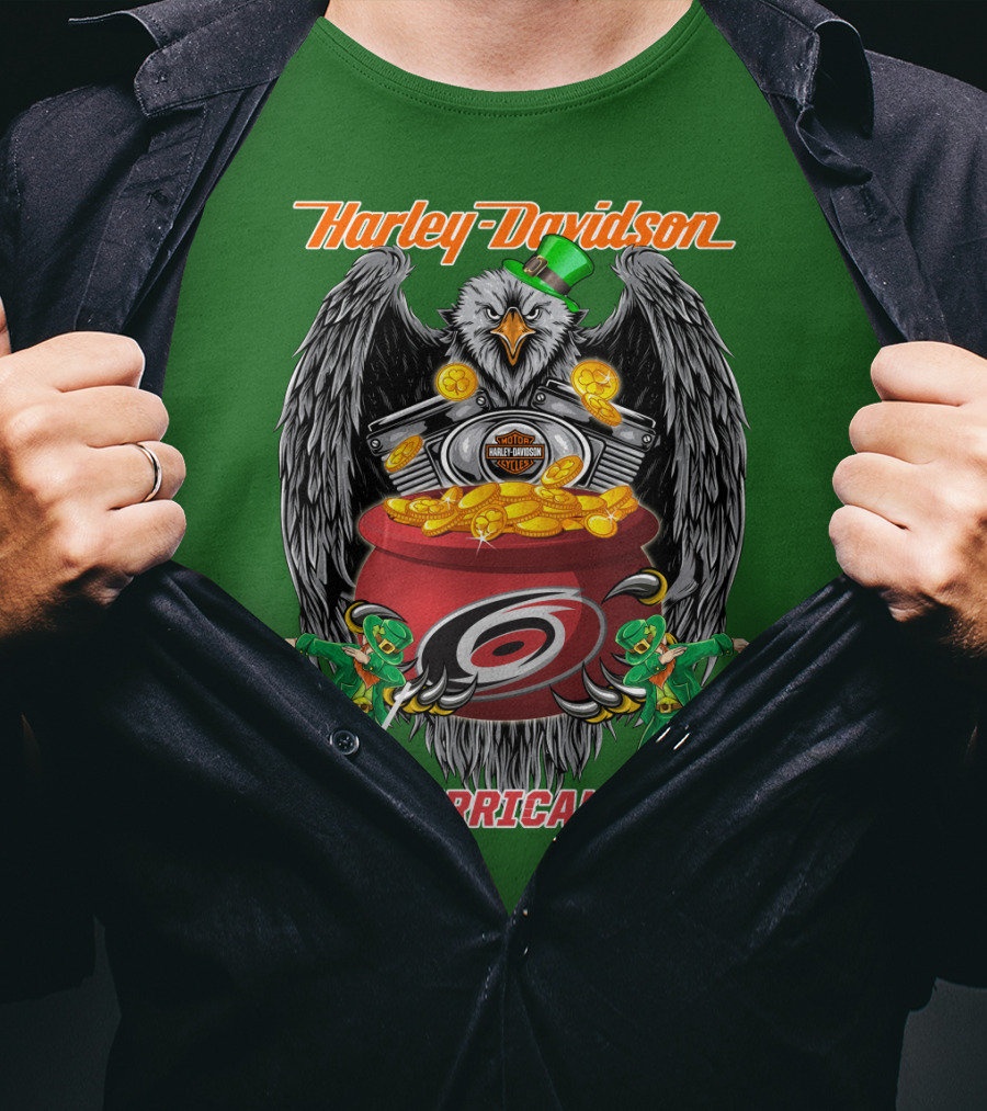 Harley Davidson Hurricanes Nhl Carolina Hockey Luck St. Patrick's Day Eagle T-Shirt