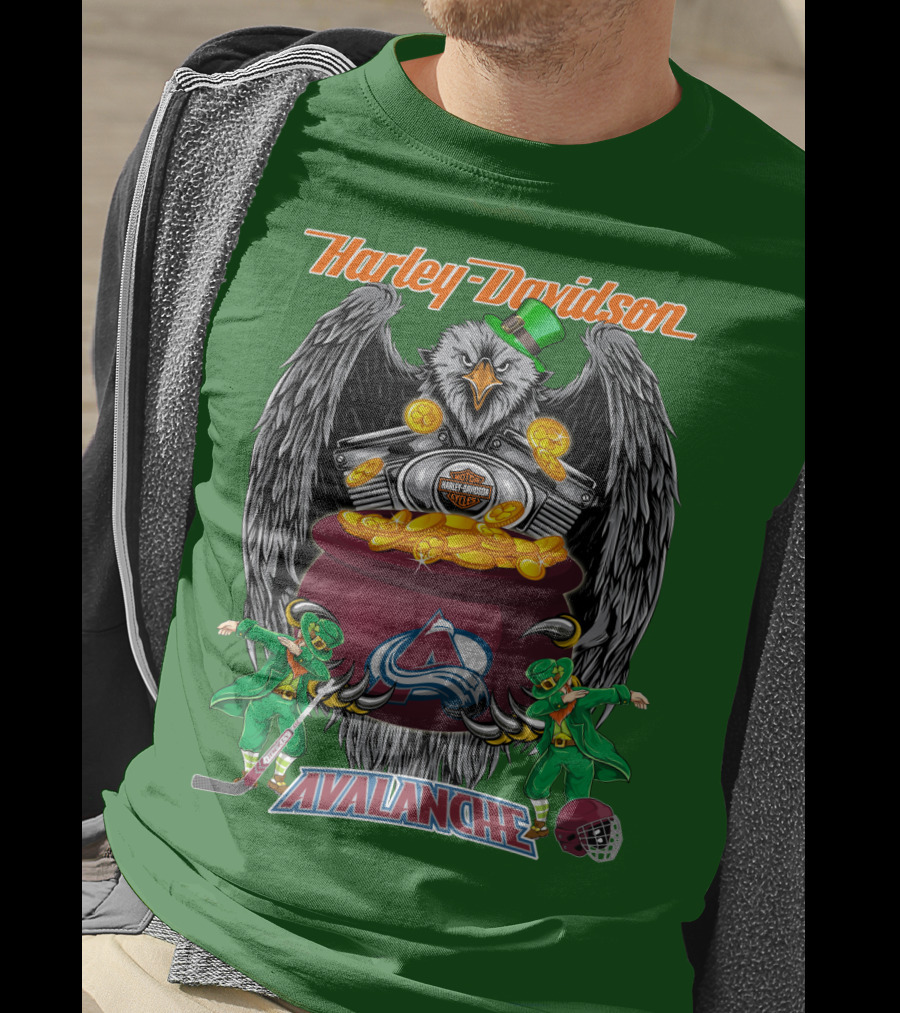 Harley Davidson Nhl Colorado Avalanche Eagle Leprechaun Hockey T-Shirt
