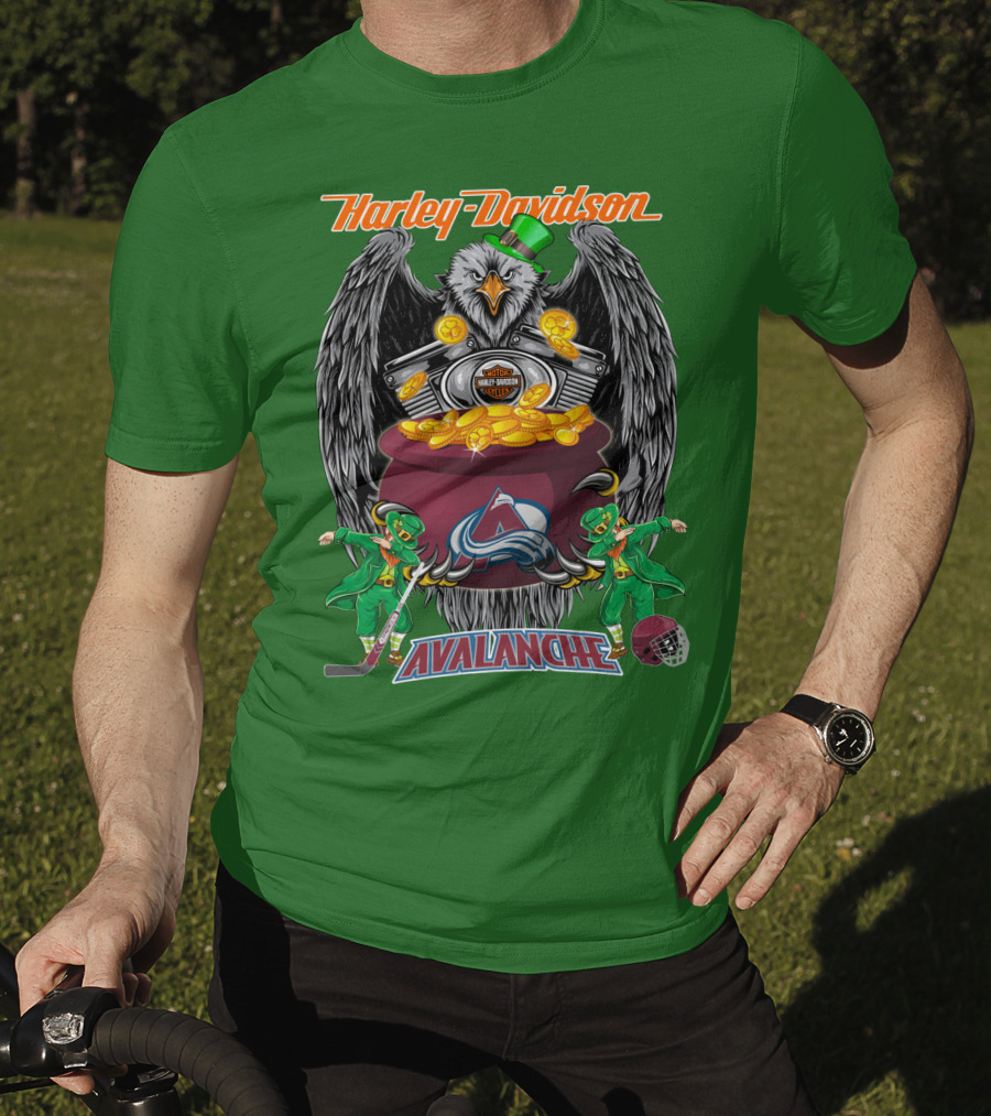Harley Davidson Nhl Colorado Avalanche Eagle Leprechaun Hockey T-Shirt