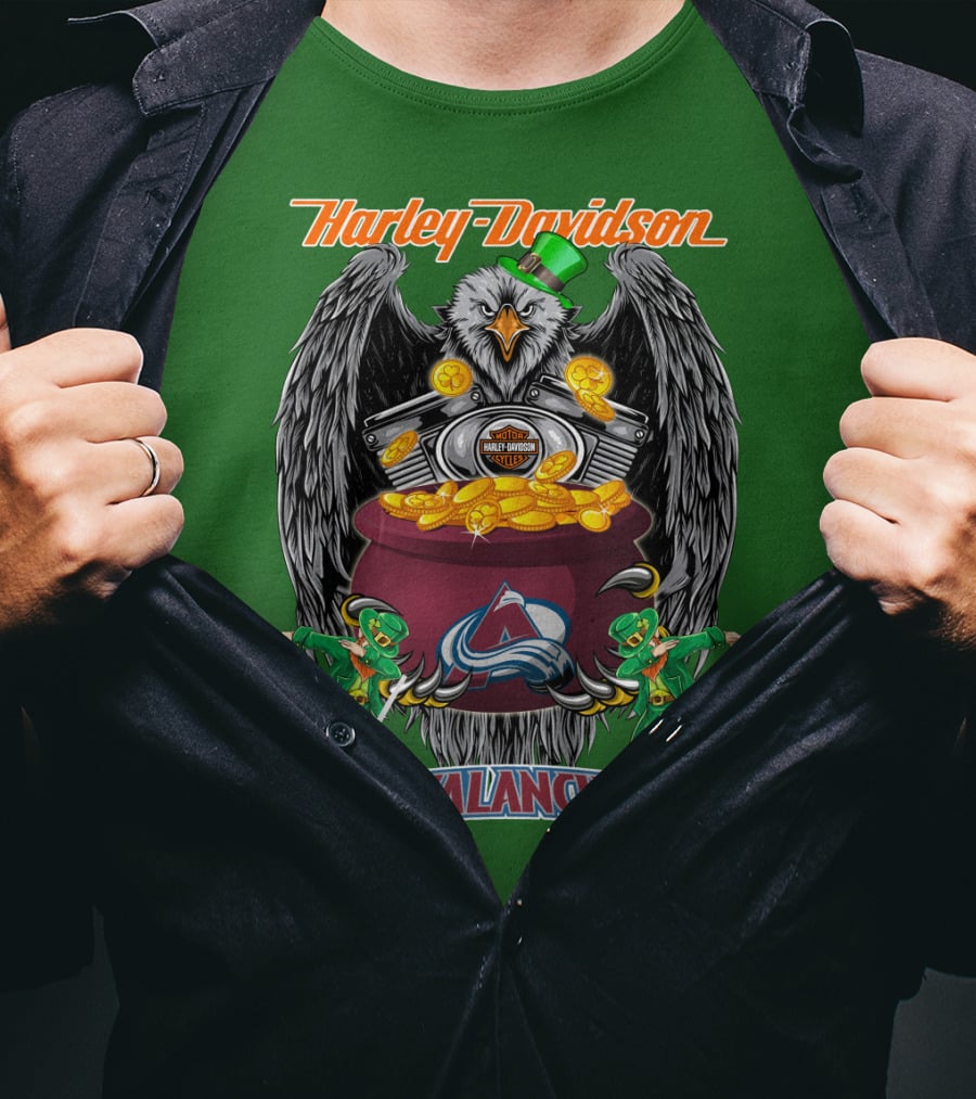 Harley Davidson Nhl Colorado Avalanche Eagle Leprechaun Hockey T-Shirt