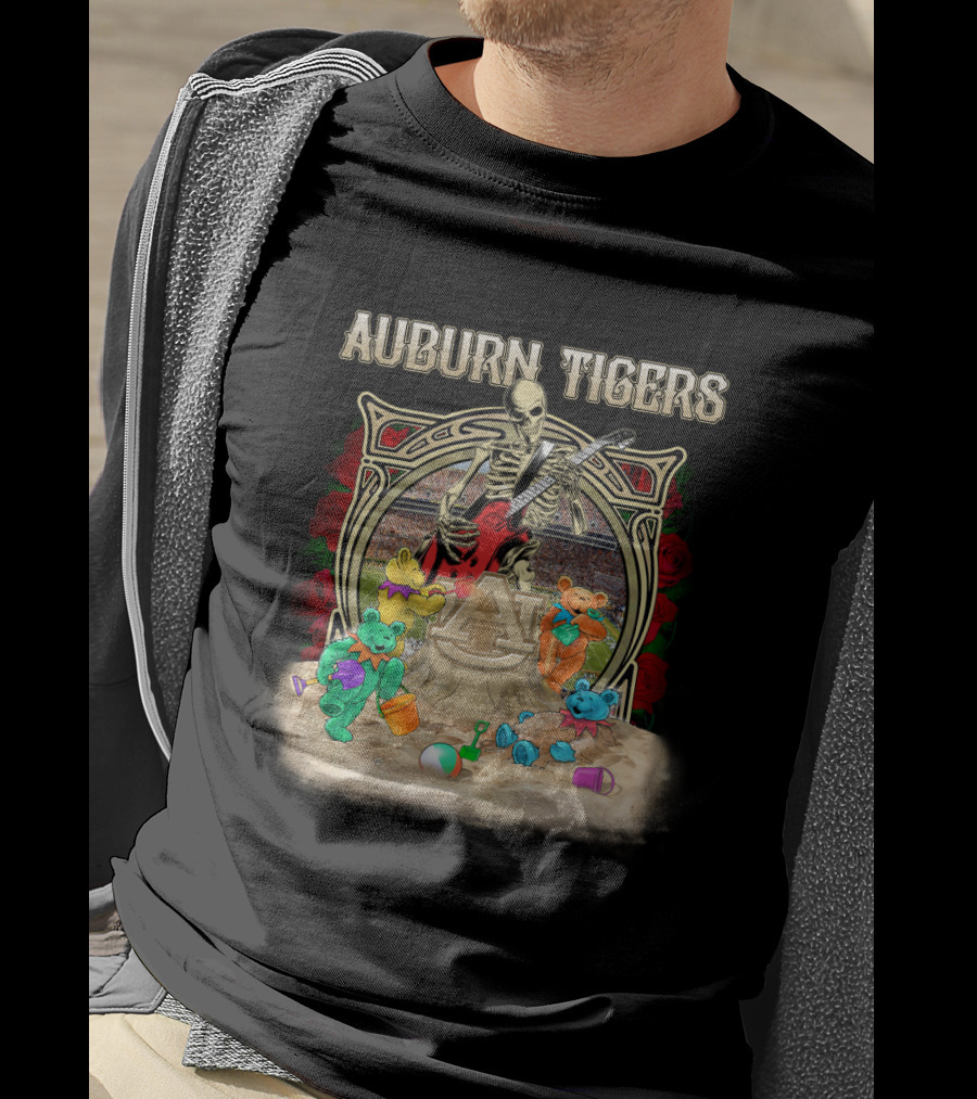 Auburn Tigers Skeleton Guitar Ncaa1 63 Bears Roses T-Shirt